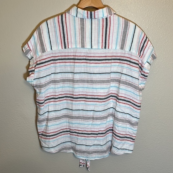 Weatherproof Vintage Linen Blend Short Sleeve button Down Knotted Shirt - Picture 7 of 11